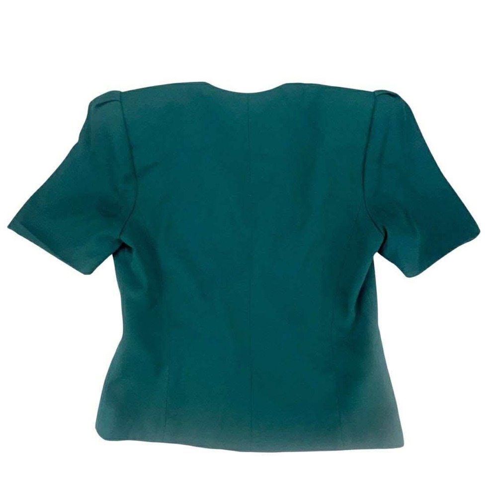 Vintage Karen Scott size 8 Petites Green Short‎ Sleeve Blazer Jacket Business - Picture 2 of 12
